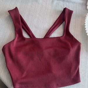 ALO Yoga Ribbed Sports Bra Top in Burgundy